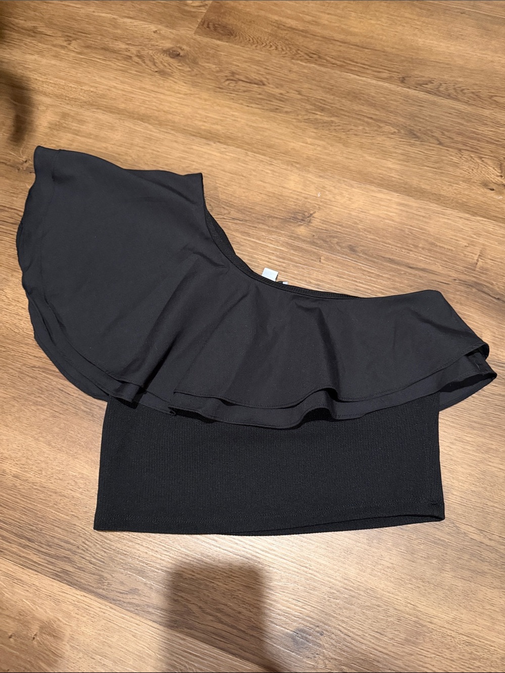 One-Shoulder Black Ruffle Crop Top